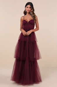 Unforgettable Poise Plum Purple Tulle Bustier Tiered Maxi Dress 2