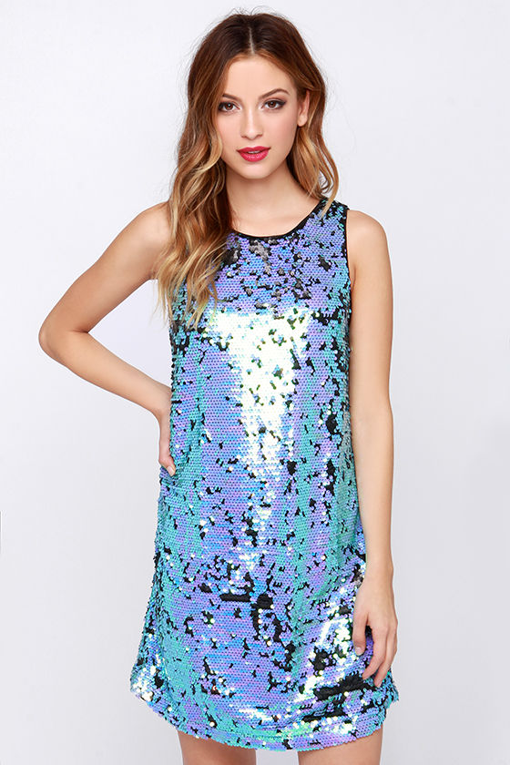 Pretty Aqua and Lavender Dress - Sequin Dress - Sheath Dress - $68.00 ...