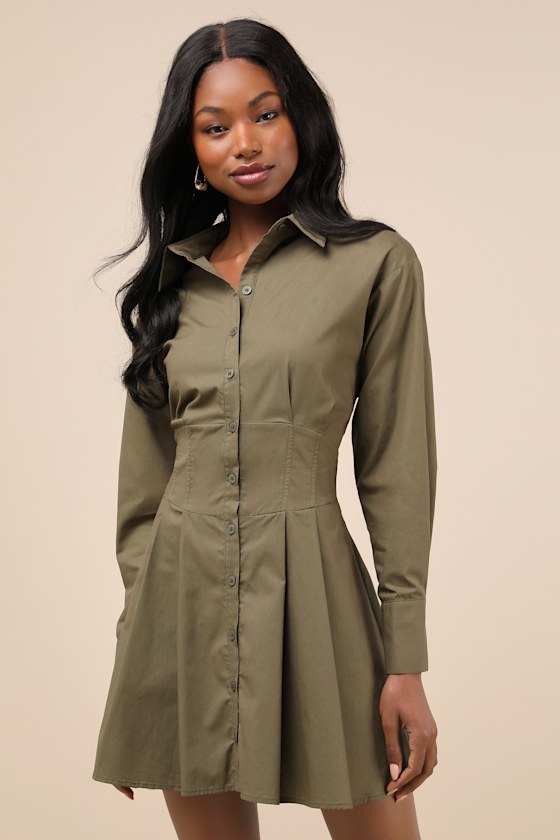 Suave Confidence Olive Green Collared Mini Dress 1