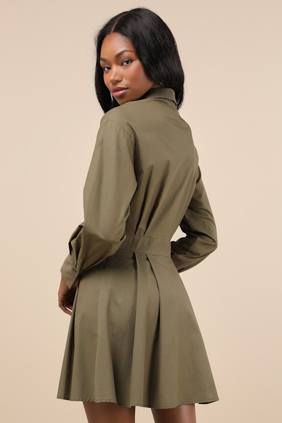 Lulus Suave Confidence Olive Green Collared Mini Dress In Olive Green