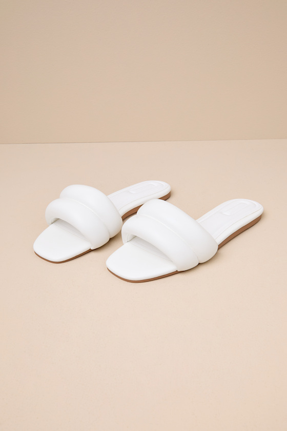 D'amelio Footwear Kovella Bright White Faux Leather Flat Slide Sandals In White