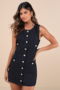Crush-Worthy Charm Navy Button-Front Mini Dress with Pockets 1