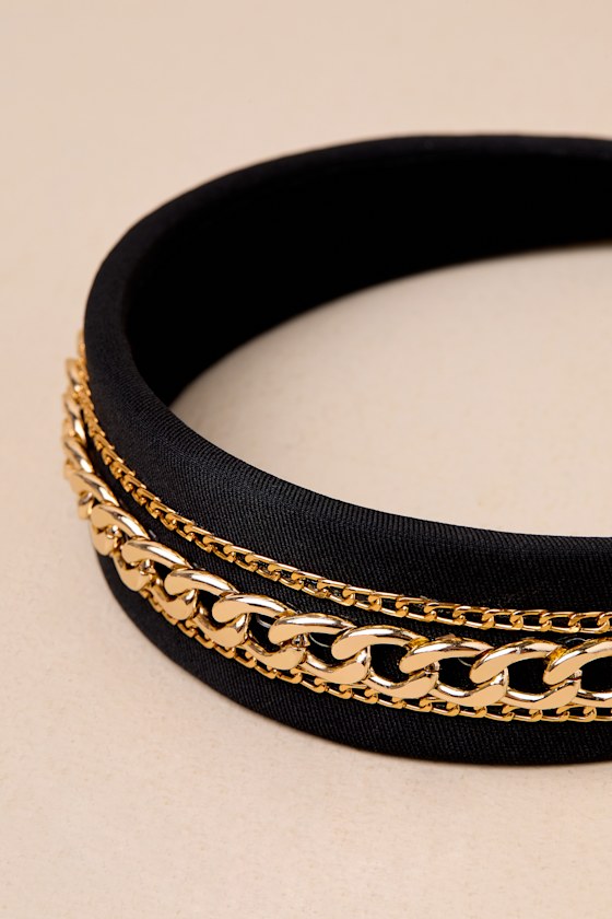 Upscale Element Black and Gold Chain Headband 2