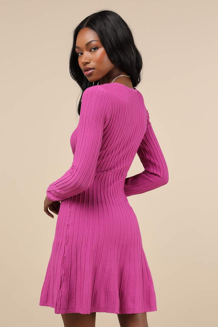 Magenta Purple Dress - Textured Knit Dress - Mini Sweater Dress - Lulus