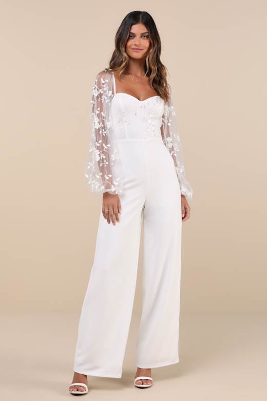 Lovingly Yours White Mesh Long Sleeve Jumpsuit