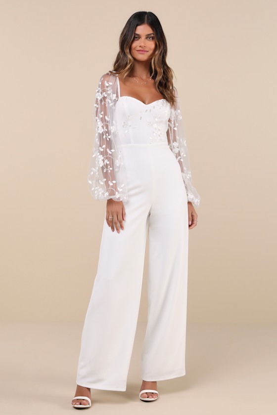 Darling Charisma White Mesh Embroidered Jumpsuit 2