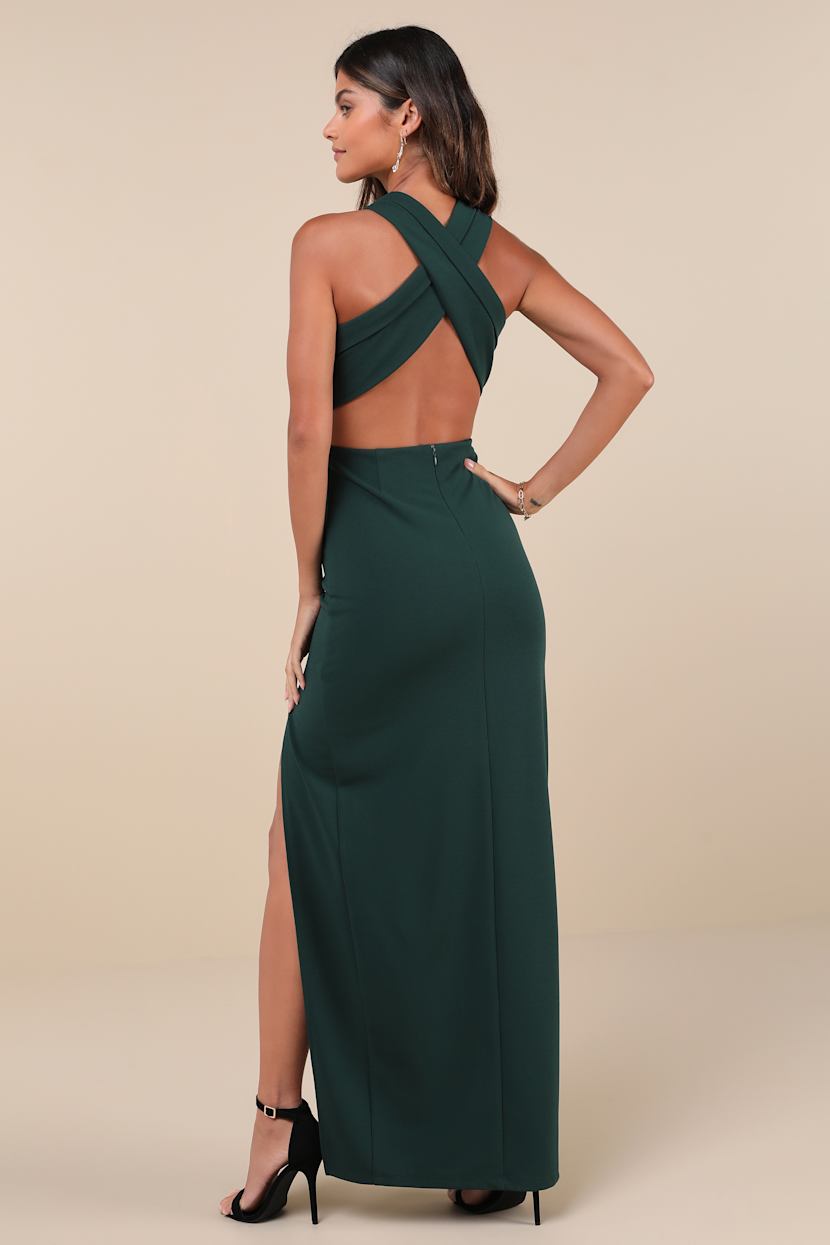 halter neck green bridesmaid dress Affordable Halter Beading Ruffle Dark Green Bridesmaid Dresses With Shawl main image 1
