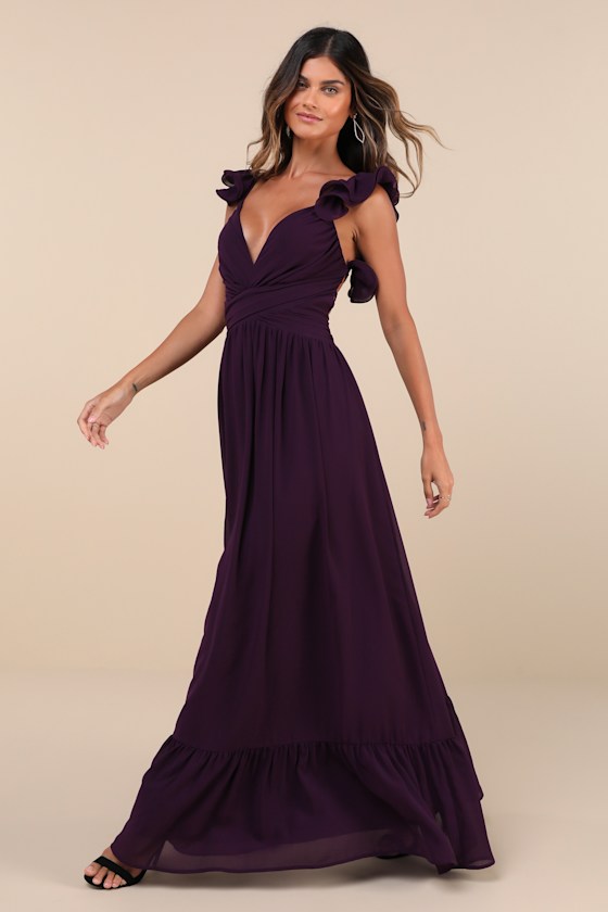 Purple Maxi Dress - Backless Lace-Up Dress - Ruffled Maxi Dress - Image 4