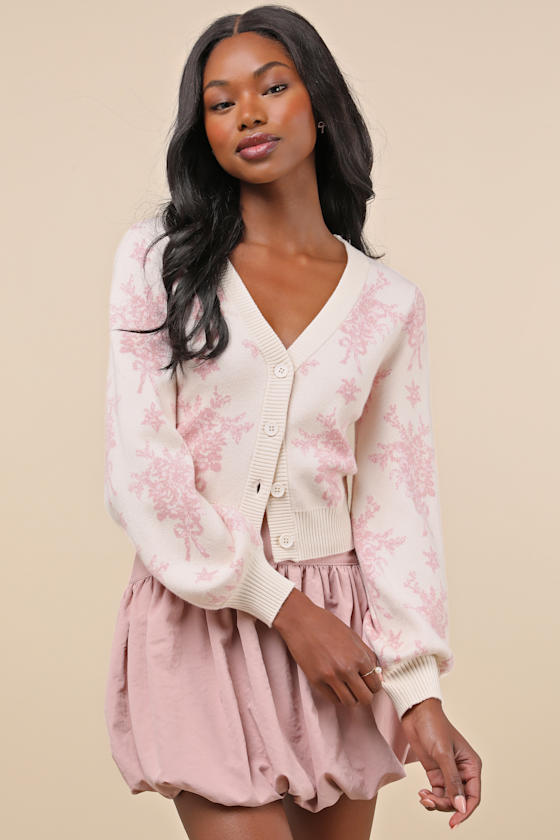 Precious Look Cream Toile Floral Balloon Sleeve Cardigan 1