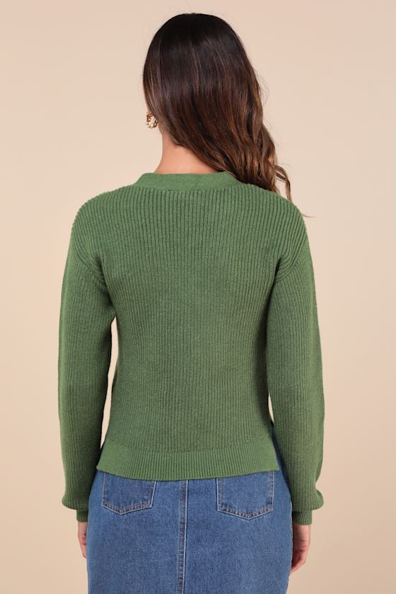 Undeniably Comfy Green V-Neck Cardigan Sweater 2