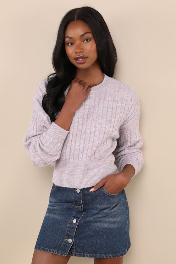 Snuggly Reputation Lilac Multi Space Dye Cable Knit Sweater 1