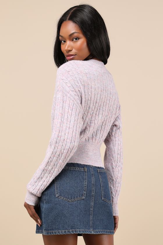 Snuggly Reputation Lilac Multi Space Dye Cable Knit Sweater 4