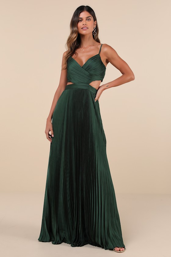Lulus Got The Glam Emerald Green Pleated Cutout Maxi Dress