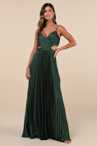 Got the Glam Emerald Green Pleated Cutout Maxi Dress 1