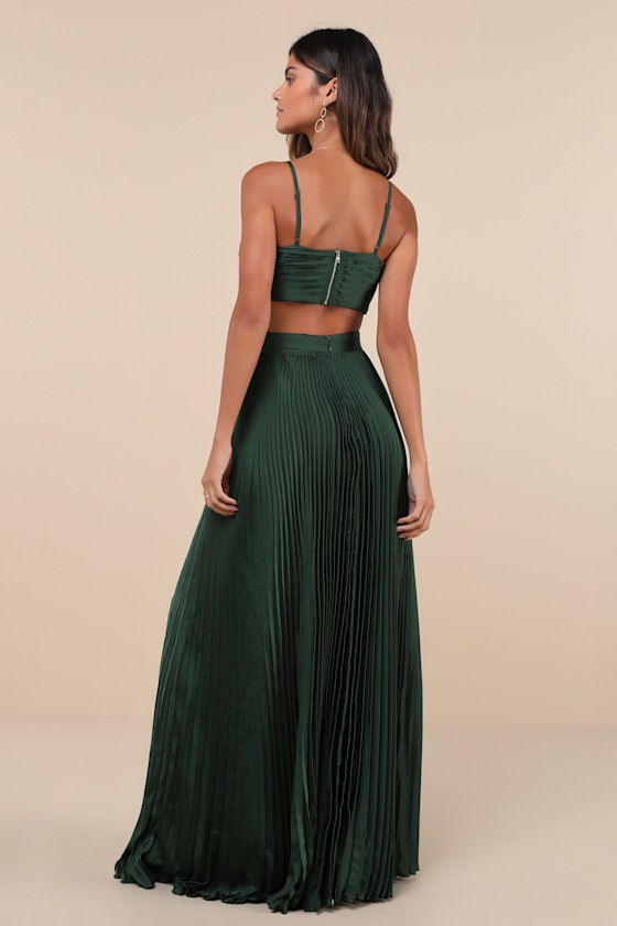 Lulus Got The Glam Emerald Green Pleated Cutout Maxi Dress In Emerald Green