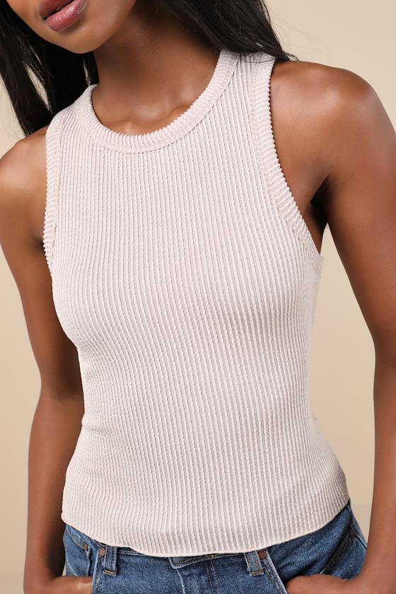Lulus Essential Update Beige Ribbed Tank Top In Beige