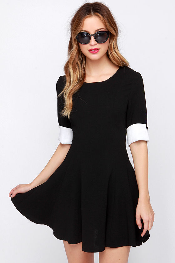 Pretty Black Dress - Ivory and Black Dress - Skater Dress - $77.00 - Lulus