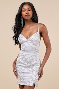 Blissful Blossoms Silver Sequin Backless Mini Dress 2
