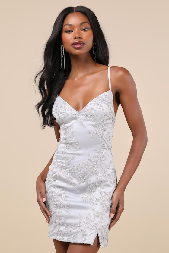 Blissful Blossoms Silver Sequin Backless Mini Dress 2