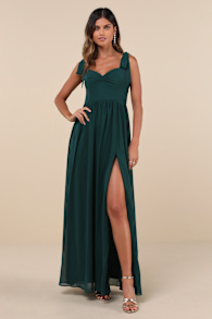 Radiant Charisma Emerald Chiffon Ruched Tie-Strap Maxi Dress 3