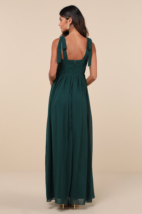 ランキング2024 - Dress Chiffon Emerald Ruched Maxi Tie-Strap - Dress Maxi ワンピース