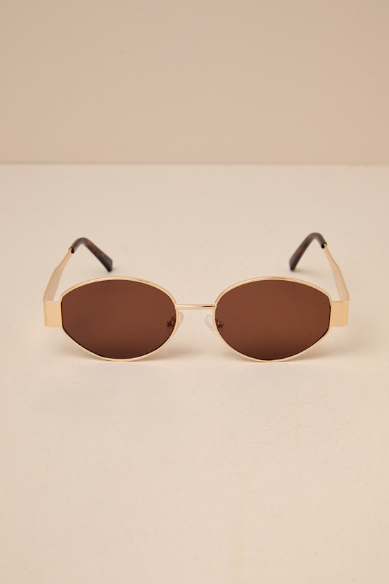 Gold & Brown Sunglasses - Oval Sunglasses - Sunnies - Sunglasses - Lulus
