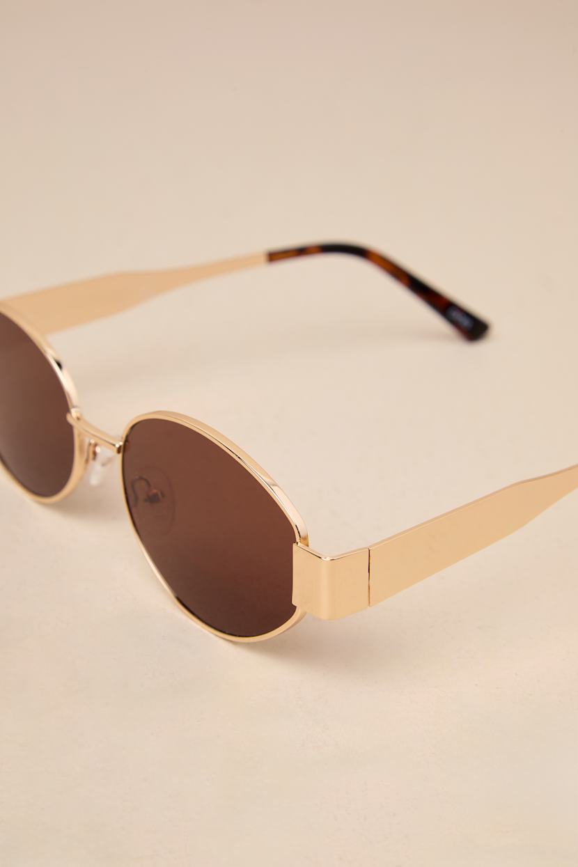 Gold & Brown Sunglasses - Oval Sunglasses - Sunnies  display picture 2