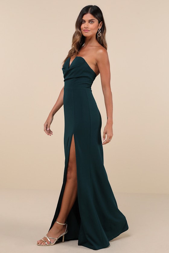 Effortless Radiance Emerald Green Strapless Mermaid Maxi Dress - thumbnail 2