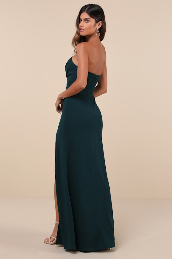 Effortless Radiance Emerald Green Strapless Mermaid Maxi Dress - thumbnail 3