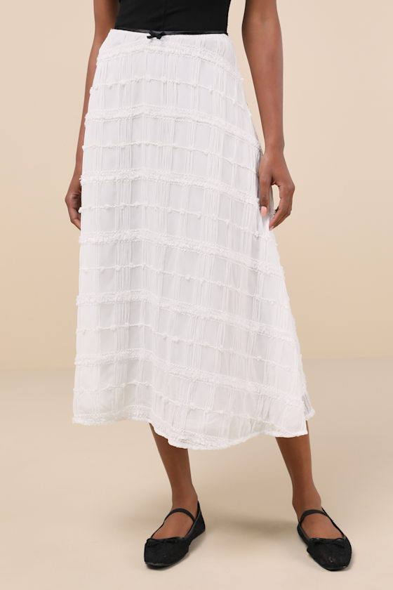 Lulus Expert Sweetness White Textured A-line Midi Skirt In White