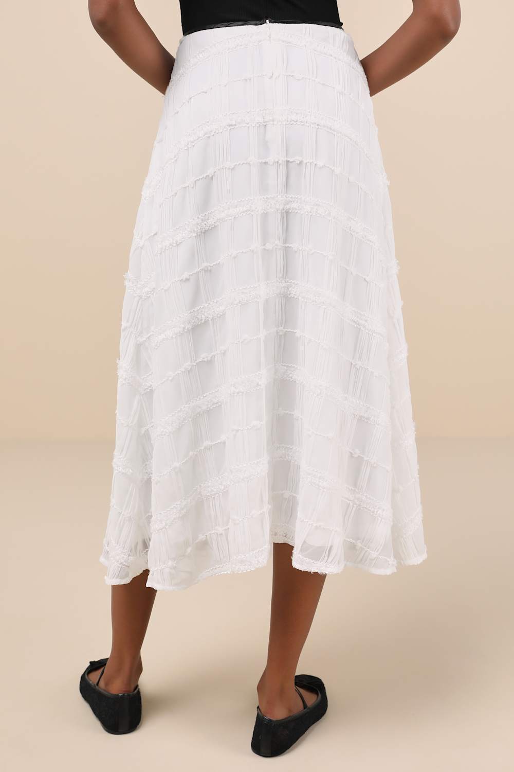 Expert Sweetness White Textured A-Line Midi Skirt