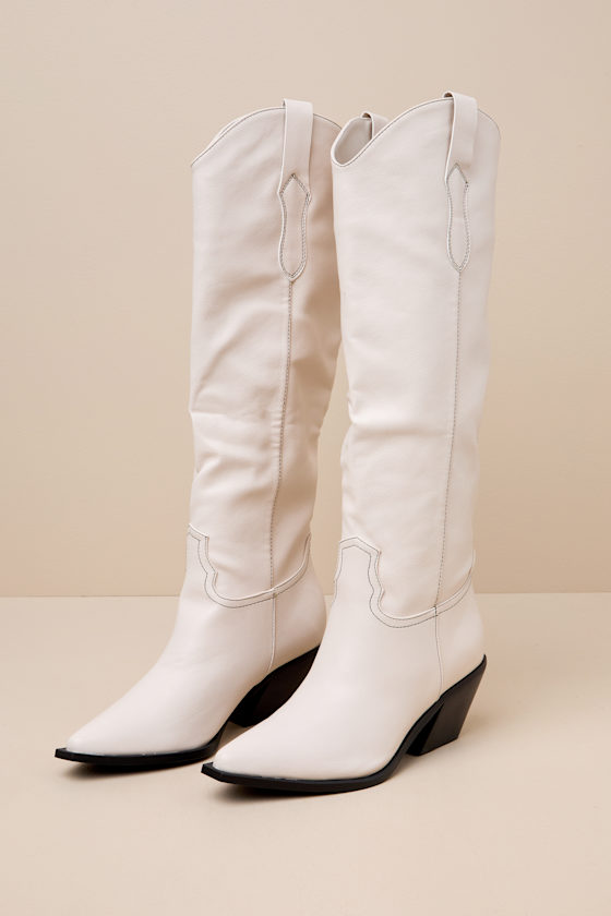 Ulise Ivory Pointed-Toe Knee-High Western Boots 2