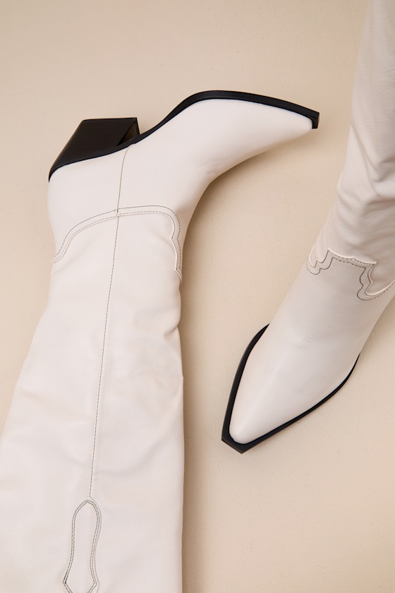 Billini Ulise Ivory Pointed-toe Knee-high Western Boots In Ivory