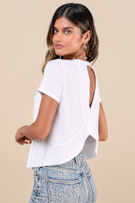 Boosted Basic White Ribbed Cutout Short Sleeve Top 2