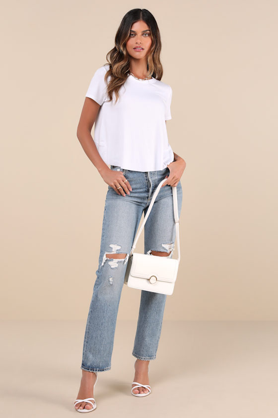 Lulus Boosted Basic White Ribbed Cutout Short Sleeve Top In White