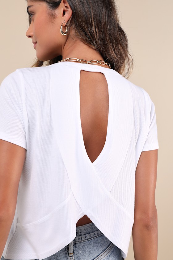 Lulus Boosted Basic White Ribbed Cutout Short Sleeve Top In White