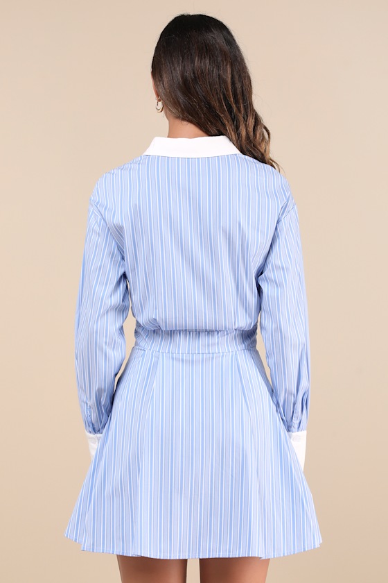 Suave Confidence Blue and White Striped Collared Mini Dress 3