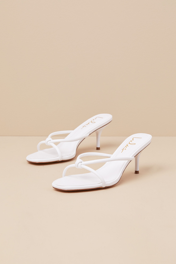 Lulus Victoire White Knotted Strappy High Heel Slide Sandals In White