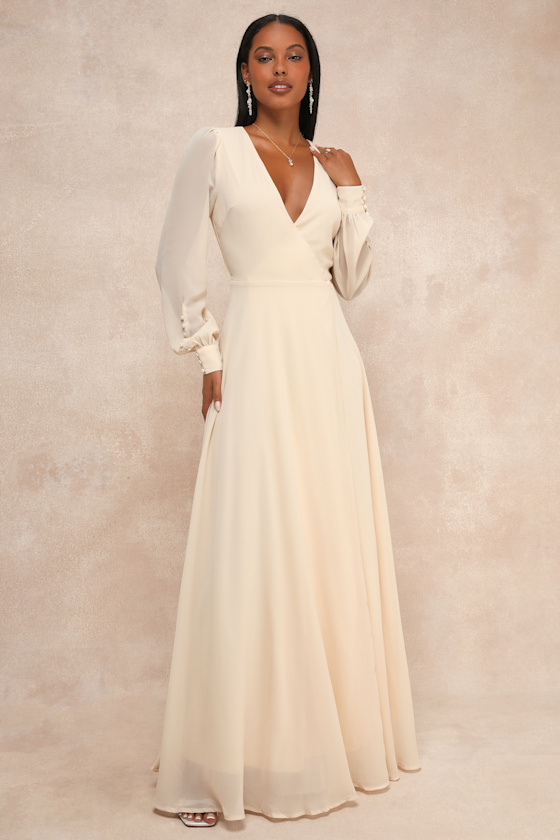 My Whole Heart Cream Long Sleeve Wrap Maxi Dress 14