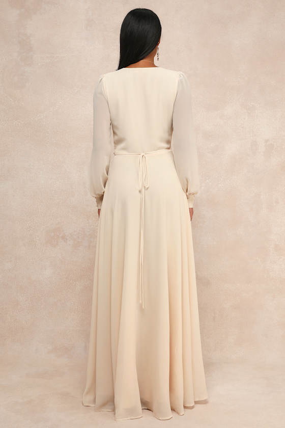 My Whole Heart Cream Long Sleeve Wrap Maxi Dress