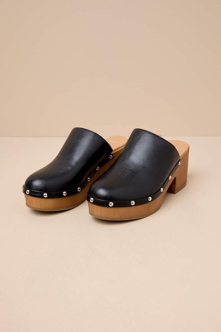 Romain Black Studded Platform Clogs