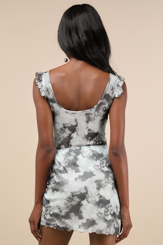 Daisy Street Enviable Attitude Light Sage And Grey Floral Mesh Mini Skirt In Light Sage