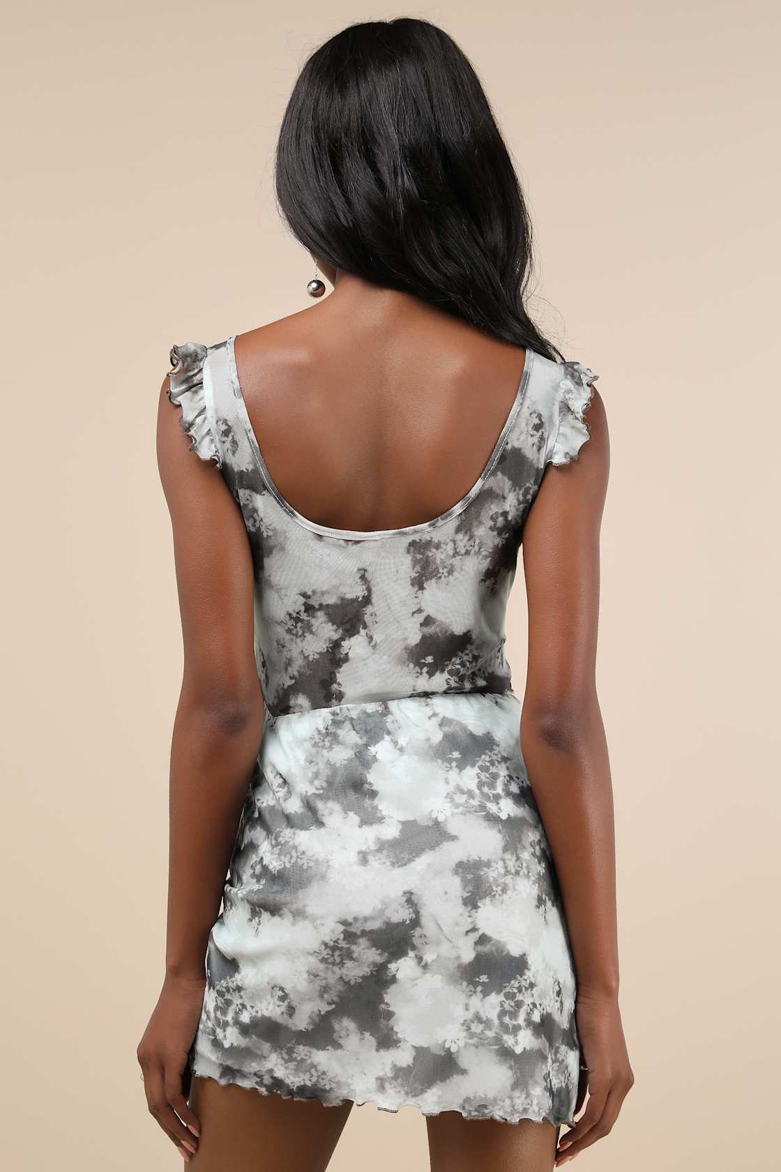 Enviable Attitude Light Sage and Grey Floral Mesh Mini Skirt