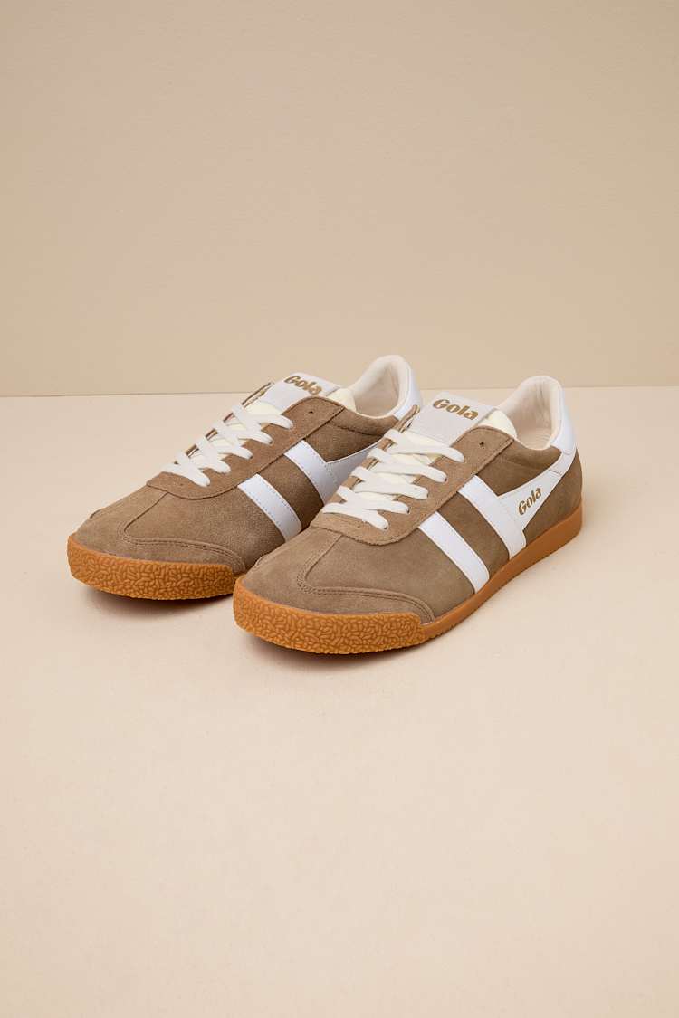 Elan Tobacco and White Color Block Suede Leather Sneakers