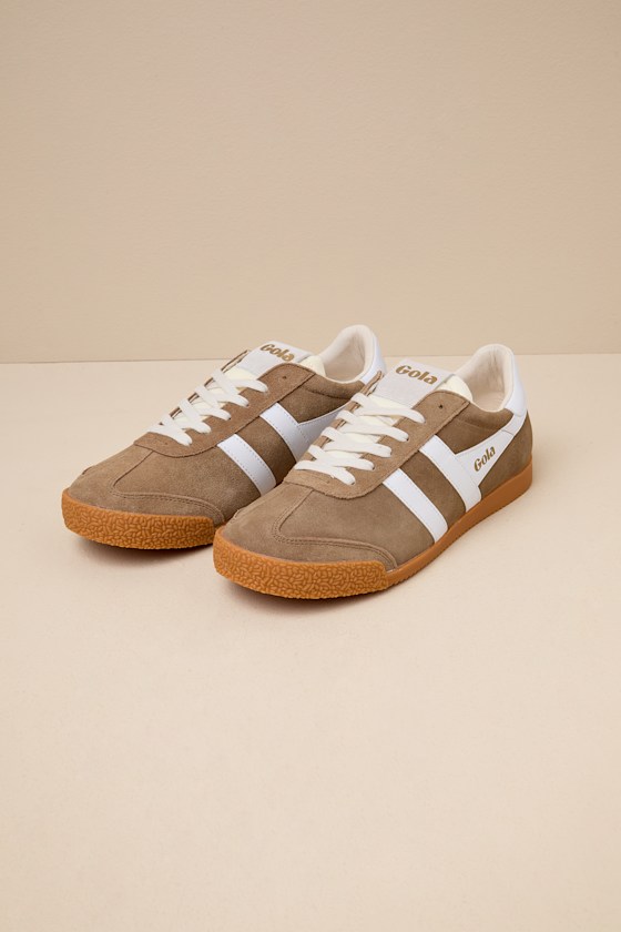 Elan Tobacco and White Color Block Suede Leather Sneakers 1