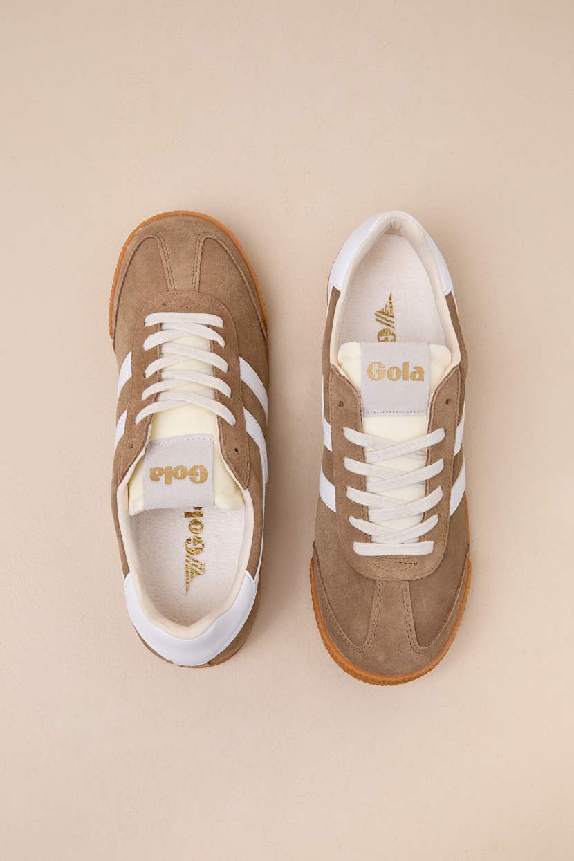 Elan Tobacco and White Color Block Suede Leather Sneakers