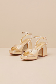 Shirine Gold Metallic Platform Ankle Strap Heels 1