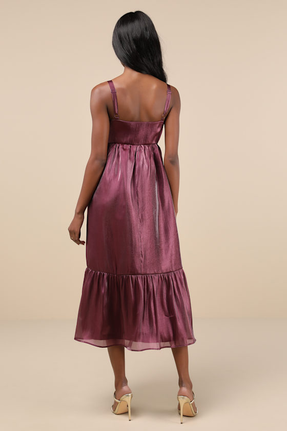 Extravagant Initiative Shiny Plum Organza Bow Midi Dress 3