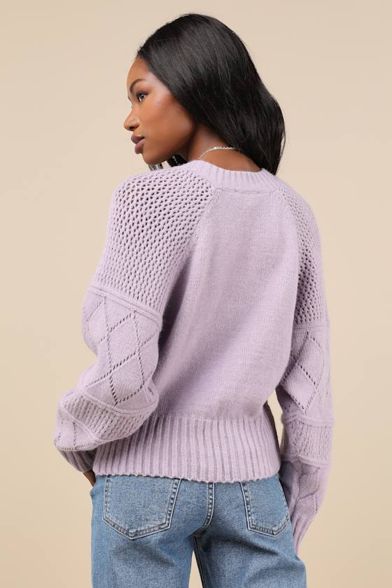 Lavender Sweater - Pointelle Sleeve Sweater - Pointelle