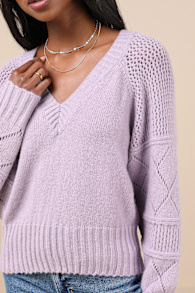Trend Maker Lavender Pointelle Knit V-Neck Sweater 1